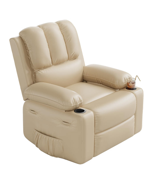 GarveeHome manual leather recliner chair, wide seat design, cup holders, living room lounge chair.