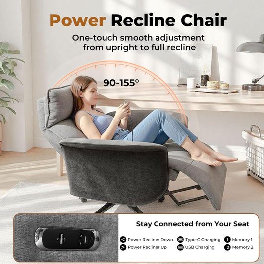 Liftsync big & tall recliner (grey chenille), ergonomic electric office-style lounge chair.