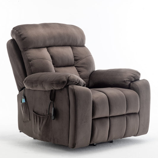 Brisca power lift recliner sofa, OKIN motor, 8-point vibration massage, lumbar heat, cup holders.