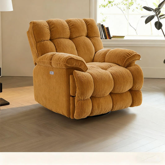 Ultra-soft plush power recliner chair, overstuffed cushioning, electric adjustable positions, cozy lounge sofa.