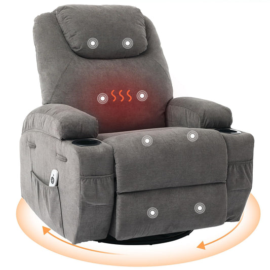 360° swivel rocker recliner chair with massage & heat, glider-style electric lounge chair.